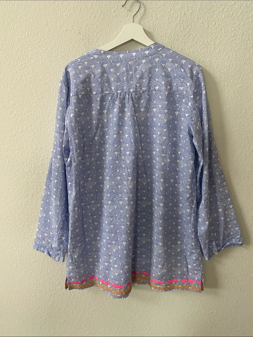 Tori Richard Blue White Scallop Print Cotton Tunic Blouse XL - Picture 7 of 10